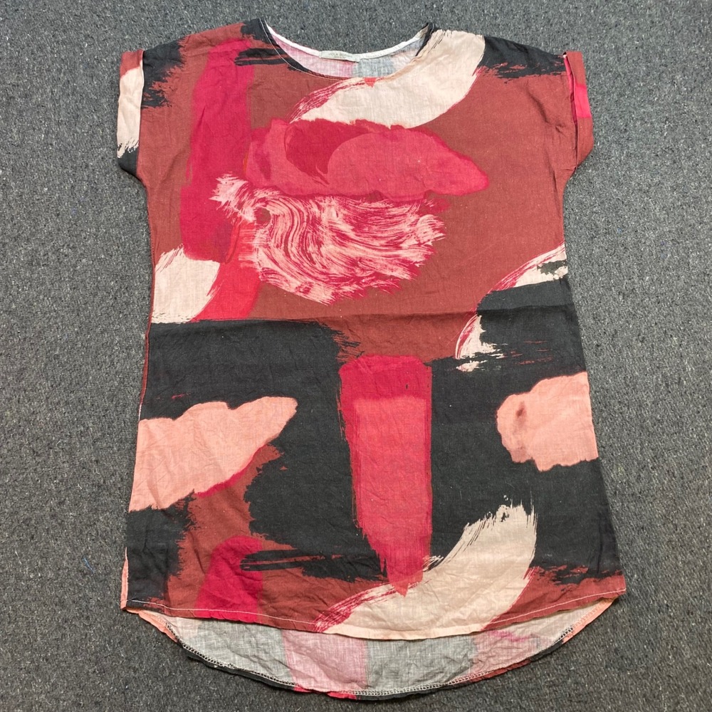 Viola Borghi Abstract Tunic Sz L Womens Red Boho Made in Italy Short Sleeve Top